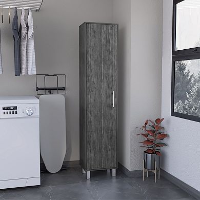 Dryden Tall Narrow Storage Cabinet with 5-Tier Shelf and Broom Hangers