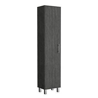 Dryden Tall Narrow Storage Cabinet with 5 tier Shelf and Broom Hangers
