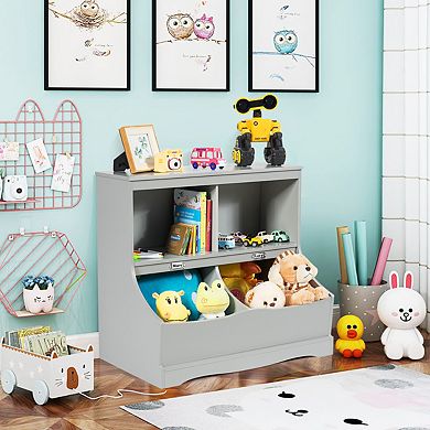 Costway Children's Multi-Functional Bookcase Toy Storage Bin Kids Floor Cabinet
