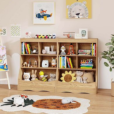 Costway 34.5" Kids Bookshelf with Anti-Tipping Kits Multi-functional Display Rack