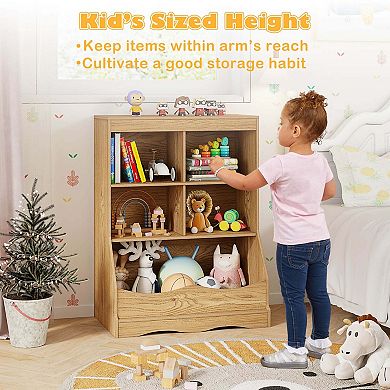 Costway 34.5" Kids Bookshelf with Anti-Tipping Kits Multi-functional Display Rack