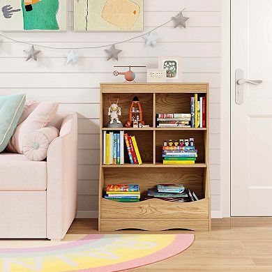 Costway 34.5" Kids Bookshelf with Anti-Tipping Kits Multi-functional Display Rack