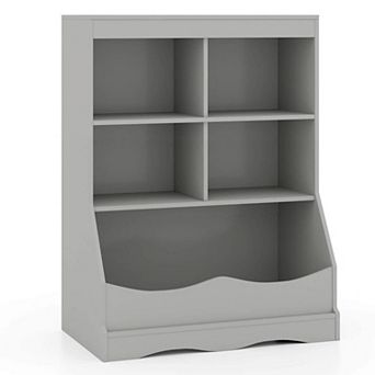 Costway 34.5" Kids Bookshelf with Anti-Tipping Kits Multi-functional Display Rack