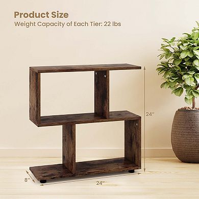 Costway 2-Tier Bookshelf Free Standing Wooden Display S-Shaped Shelf Storage Rack