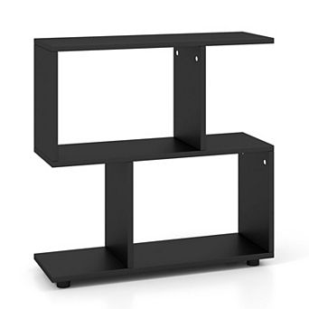 Costway 2 tier Bookshelf Free Standing Wooden Display S-Shaped Shelf Storage Rack