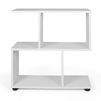 Costway 2 tier Bookshelf Free Standing Wooden Display S-Shaped Shelf Storage Rack