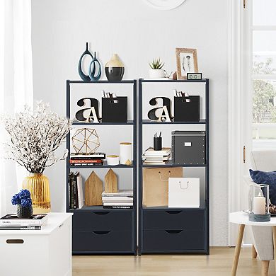 Costway 4-Tier Ladder Shelf Bookshelf Bookcase Storage Display Leaning With 2 Drawers