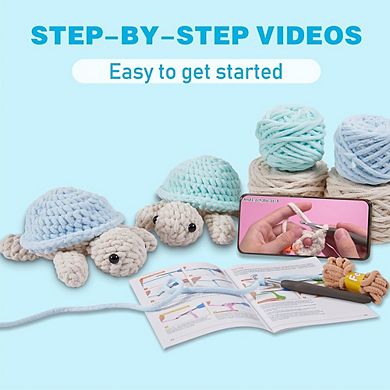 Beginner Crochet Kit, Amigurumi Turtles, Step-by-Step Video Tutorials