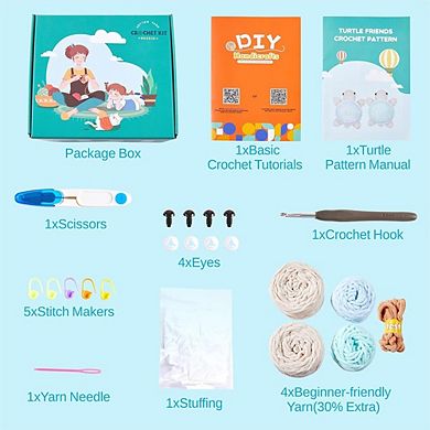 Beginner Crochet Kit, Amigurumi Turtles, Step-by-Step Video Tutorials