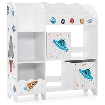 Costway Kids Toy and Book Organizer Children Wooden Storage Cabinet w/ Storage Bins