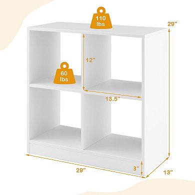 Costway Kids Toy Storage Organizer 4-Cube Wooden Display Bookcase with Anti-toppling Device