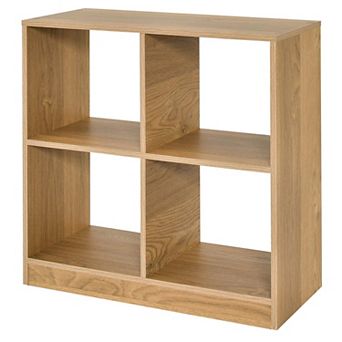 Costway Kids Toy Storage Organizer 4-Cube Wooden Display Bookcase with Anti-toppling Device