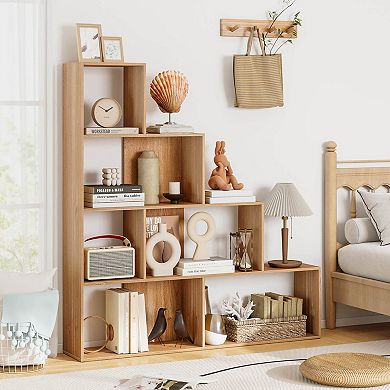 Costway 6 Cubes Ladder Shelf Freestanding Corner Bookshelf Storage Bookcase Display Rack