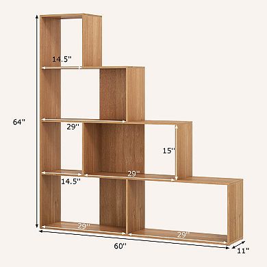 Costway 6 Cubes Ladder Shelf Freestanding Corner Bookshelf Storage Bookcase Display Rack
