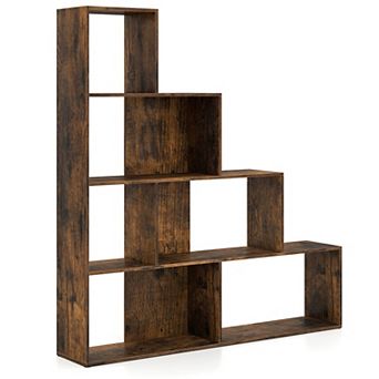 Costway 6 Cubes Ladder Shelf Freestanding Corner Bookshelf Storage Bookcase Display Rack