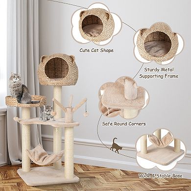 Costway 48'' Tall Cat Tree Tower Multi-Level Play Activity Center withCondo Hammock Cushion