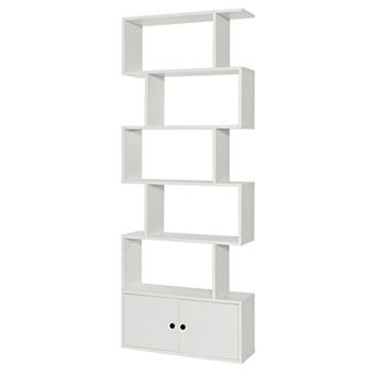Costway Bookshelf with Cabinet 6 tier S-Shaped Bookcase Storage Rack White