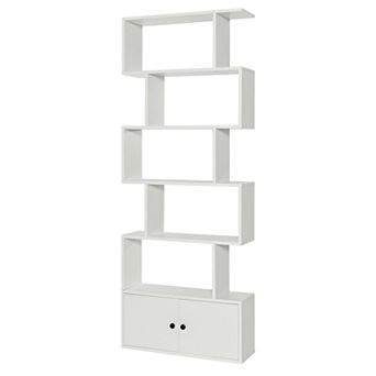 Costway Bookshelf with Cabinet 6 tier S-Shaped Bookcase Storage Rack