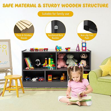 Costway Kids 2-Shelf Bookcase 5-Cube Wood Toy Storage Cabinet w/ Shelves