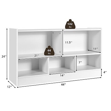 Costway Kids 2-Shelf Bookcase 5-Cube Wood Toy Storage Cabinet w/ Shelves