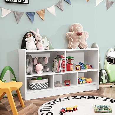 Costway Kids 2-Shelf Bookcase 5-Cube Wood Toy Storage Cabinet w/ Shelves