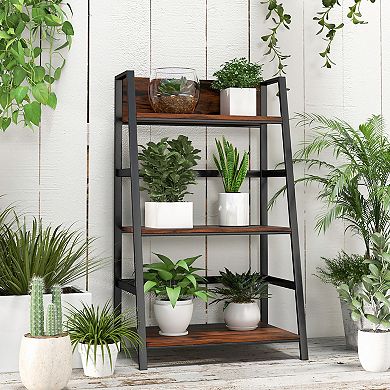 Costway 3-Tier Ladder Bookshelf Industrial Storage Rack Bookcase Plant Display Shelf