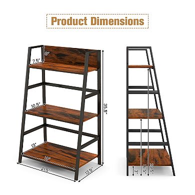 Costway 3-Tier Ladder Bookshelf Industrial Storage Rack Bookcase Plant Display Shelf