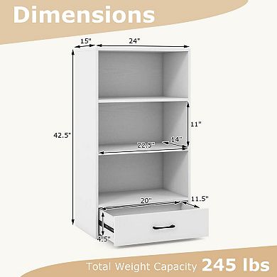 Costway 4-Tier Bookcase Display Bookshelf Storage Organizer with Shelves & Drawer