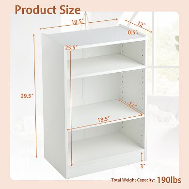 Costway 3-Tier Bookcase Open Multipurpose Display Rack Cabinet with Adjustable Shelves