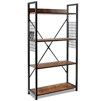 Costway 4 -Tier Industrial Bookshelf Open Storage Bookcase Display Shelf for Home Office