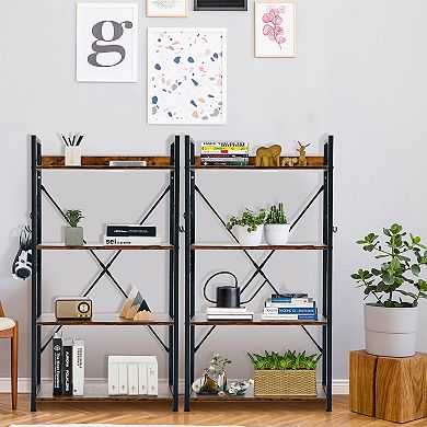 Costway 4 -Tier Industrial Bookshelf Open Storage Bookcase Display Shelf for Home Office