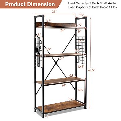 Costway 4 -Tier Industrial Bookshelf Open Storage Bookcase Display Shelf for Home Office