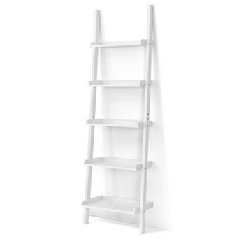 Costway Versatile White 5 tier Bookshelf Leaning Wall Shelf Ladder Bookcase White
