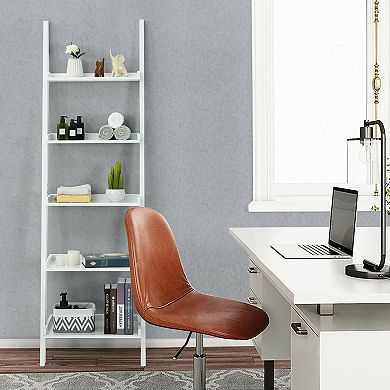 Costway Versatile White 5-Tier Bookshelf Leaning Wall Shelf Ladder Bookcase White