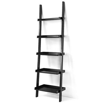Costway Versatile White 5 tier Bookshelf Leaning Wall Shelf Ladder Bookcase