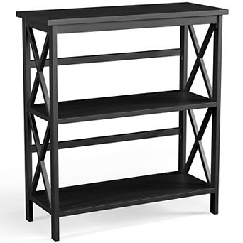 Costway 3 tier Bookshelf Wooden Open Storage Bookcase for Home Office Black