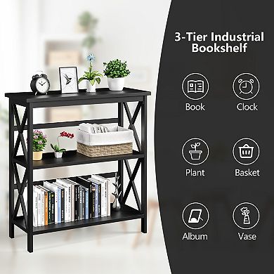 Costway 3-Tier Bookshelf Wooden Open Storage Bookcase for Home Office Black