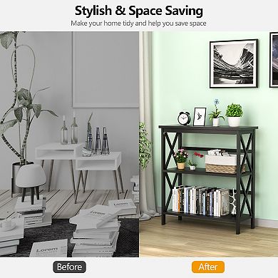 Costway 3-Tier Bookshelf Wooden Open Storage Bookcase for Home Office Black
