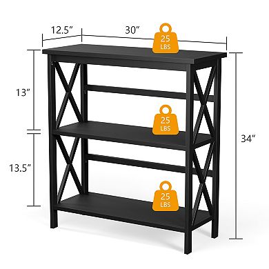 Costway 3-Tier Bookshelf Wooden Open Storage Bookcase for Home Office Black