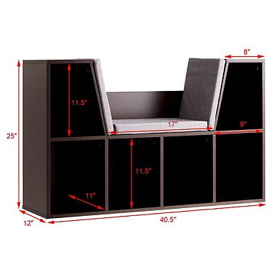 Costway 6 Cubby Kid Storage Cabinet Cushioned Bookcase Multi-Purpose Reading Shelf Brown