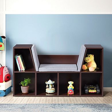 Costway 6 Cubby Kid Storage Cabinet Cushioned Bookcase Multi-Purpose Reading Shelf Brown
