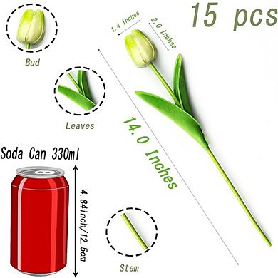 15pcs Artificial Tulip Flowers, Real Touch PU, 14" Bouquet, Spring Decor
