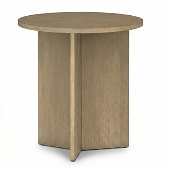 Round Wood Accent Table with Veneer Top and Cross Base Natural