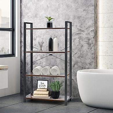 Costway 4-Tier Bookshelf Industrial Bookcase Diaplay Shelf Storage Rack Rustic Brown