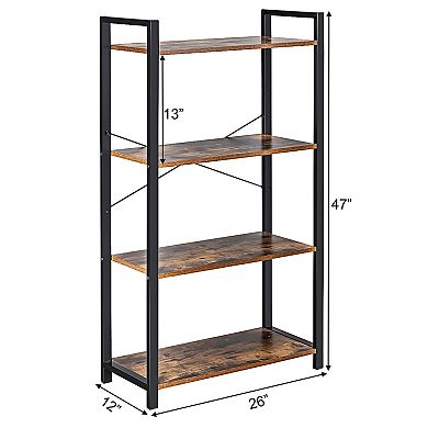 Costway 4-Tier Bookshelf Industrial Bookcase Diaplay Shelf Storage Rack Rustic Brown