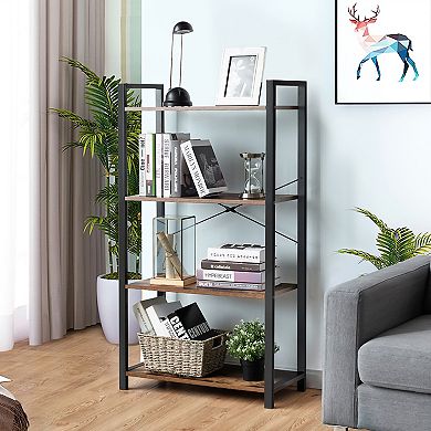 Costway 4-Tier Bookshelf Industrial Bookcase Diaplay Shelf Storage Rack Rustic Brown