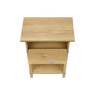 Natural Rattan Accent End Table with Drawer and Bottom Shelf Storage