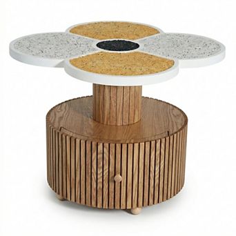 Four Leaf Clover Accent Side Table with Storage Drawer Wood Base