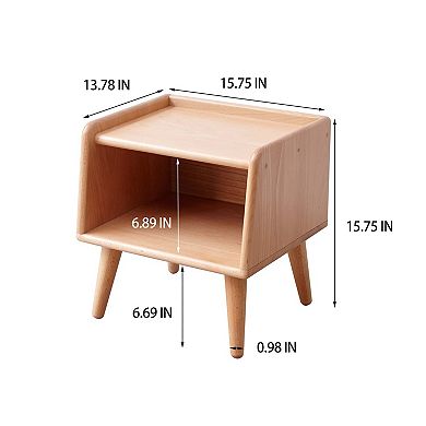 Solid Beech Wood Nightstand with Open Shelf Modern Bedside Table