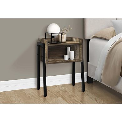 Brown Laminate Accent End Table with Storage Cubby and Metal Legs